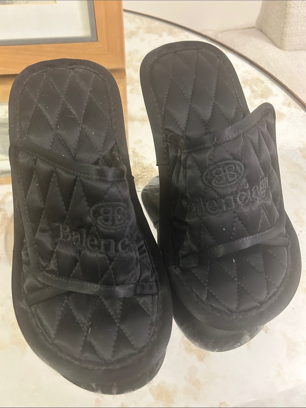 Balenciaga Black Quilted Logo Slide Sandals